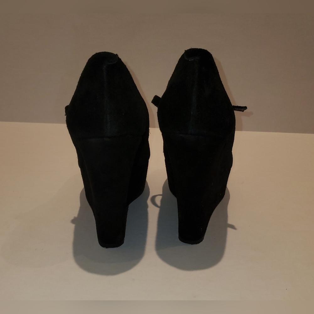 Steve Madden Sofiaa Suede Black Wedge Peep Toe Shoes Sz 10 - Picture 5 of 11